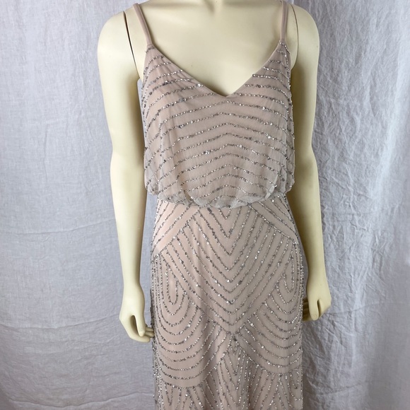 NWT formal sparkly dress evening beaded pink nude dress SZ 4 Adrianna Papell - Picture 10 of 15